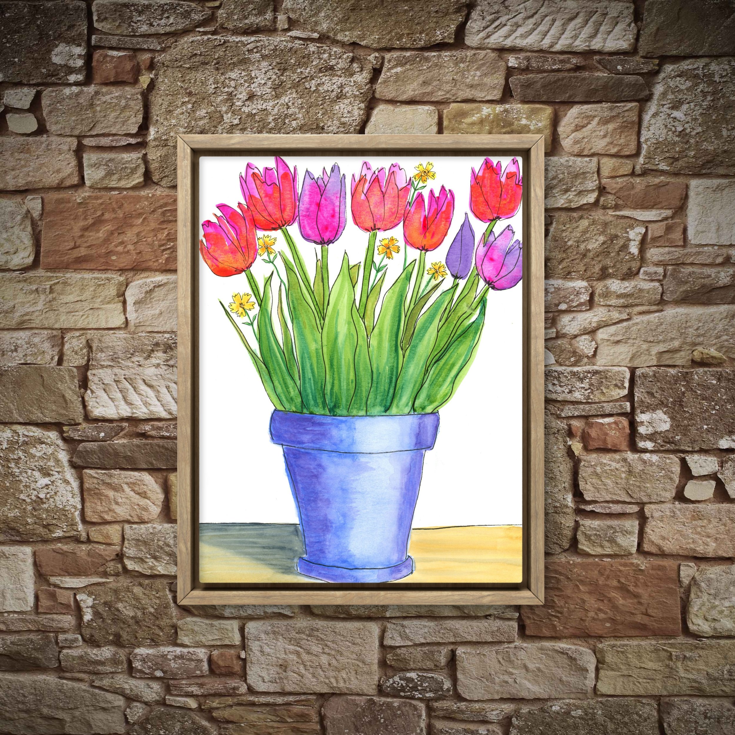 Tulips in a Blue Pot - print