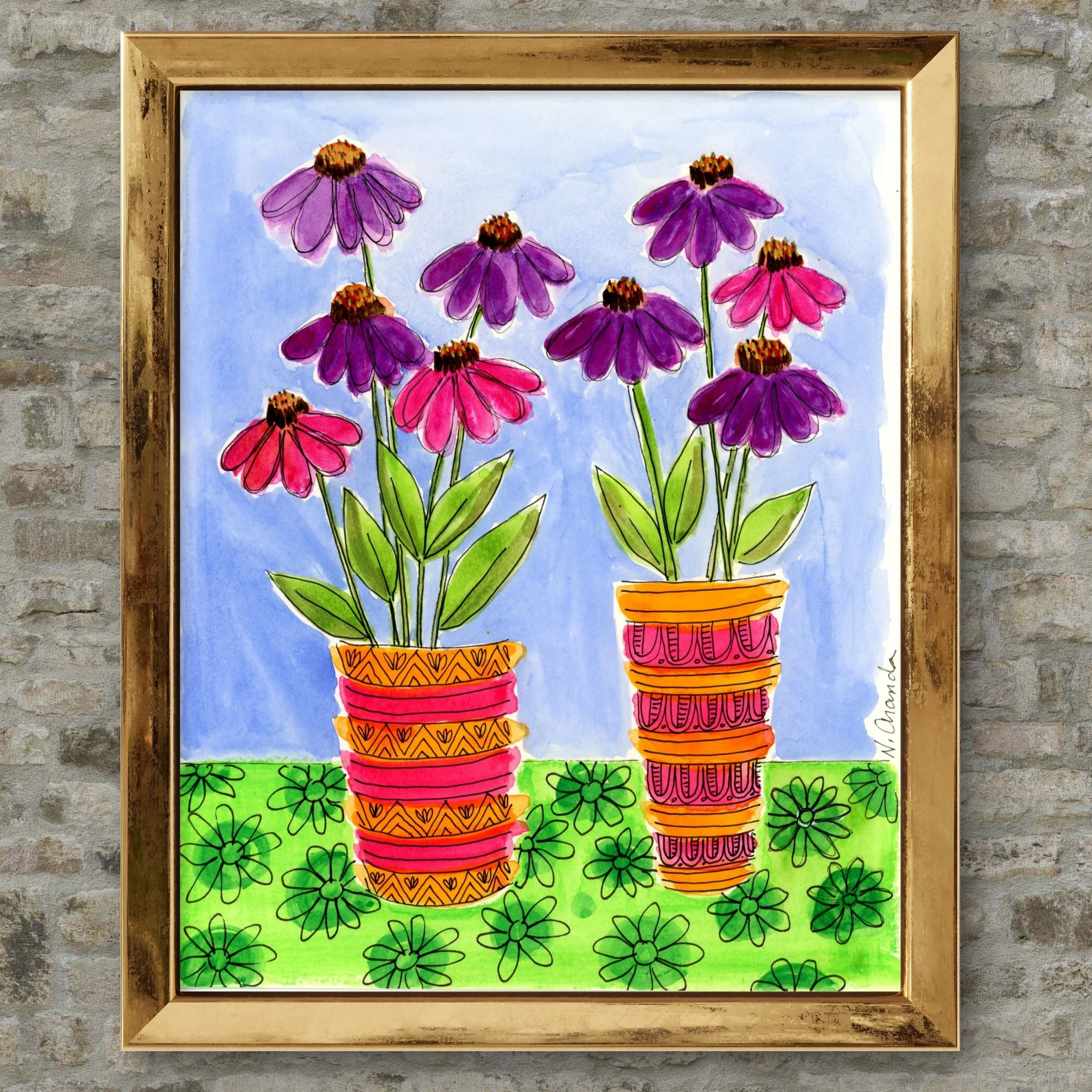 Two Echinacea Bunches - print