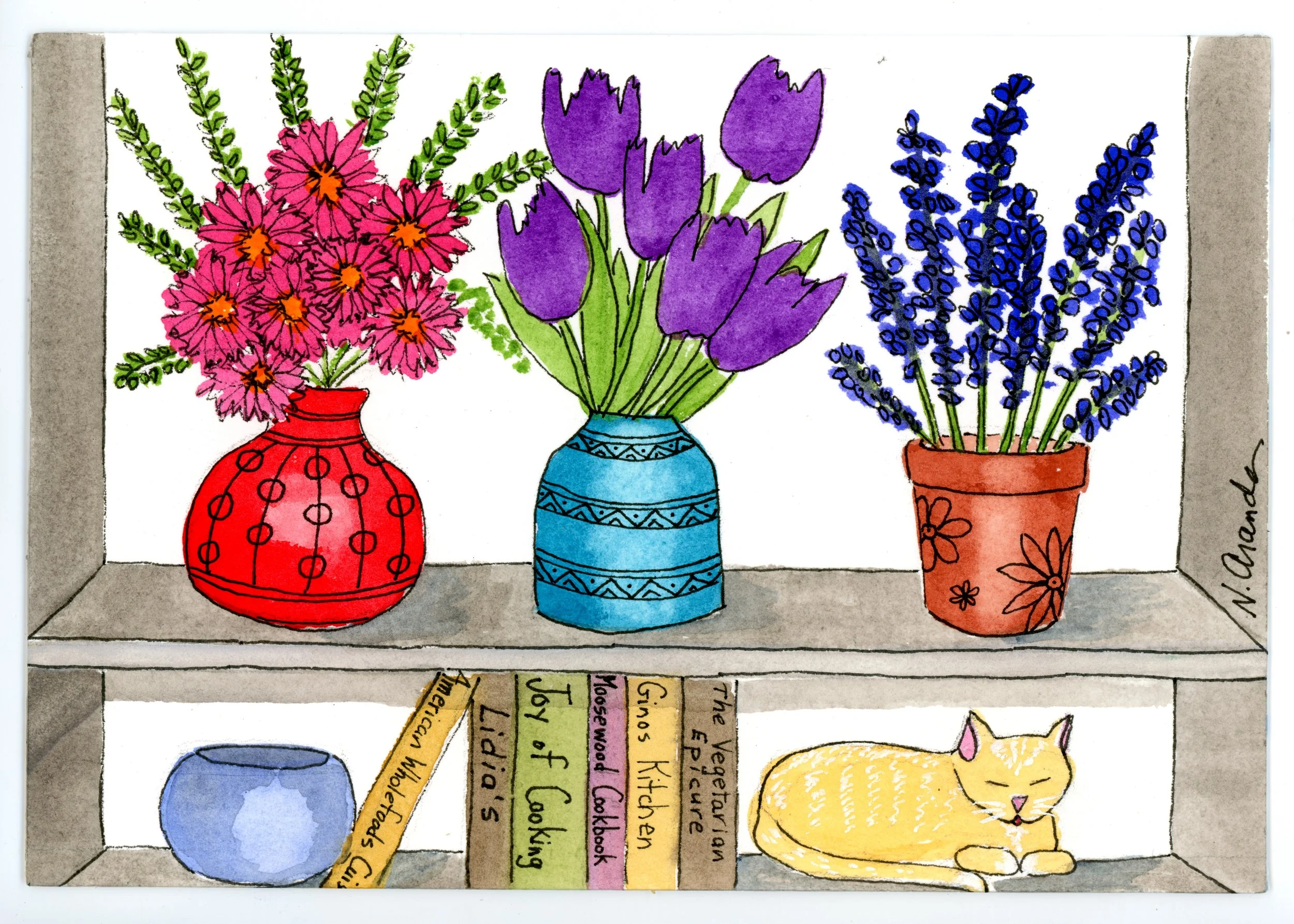 Flowers, Cookbooks and a Cat