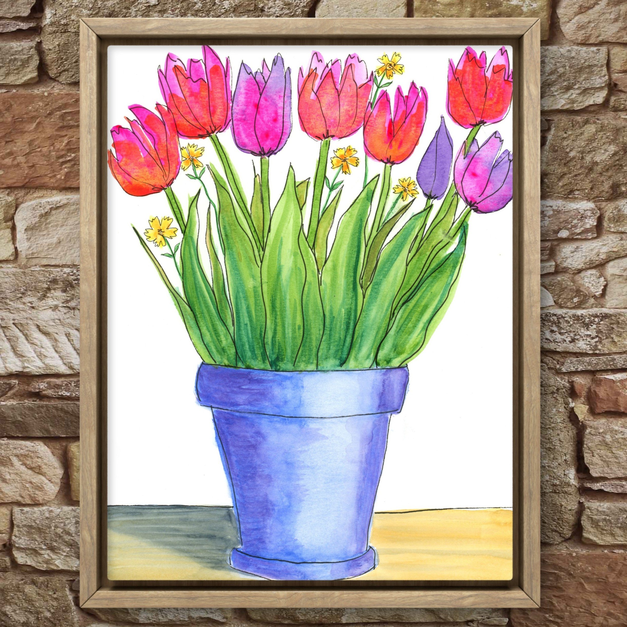 Tulips in a Blue Pot - print