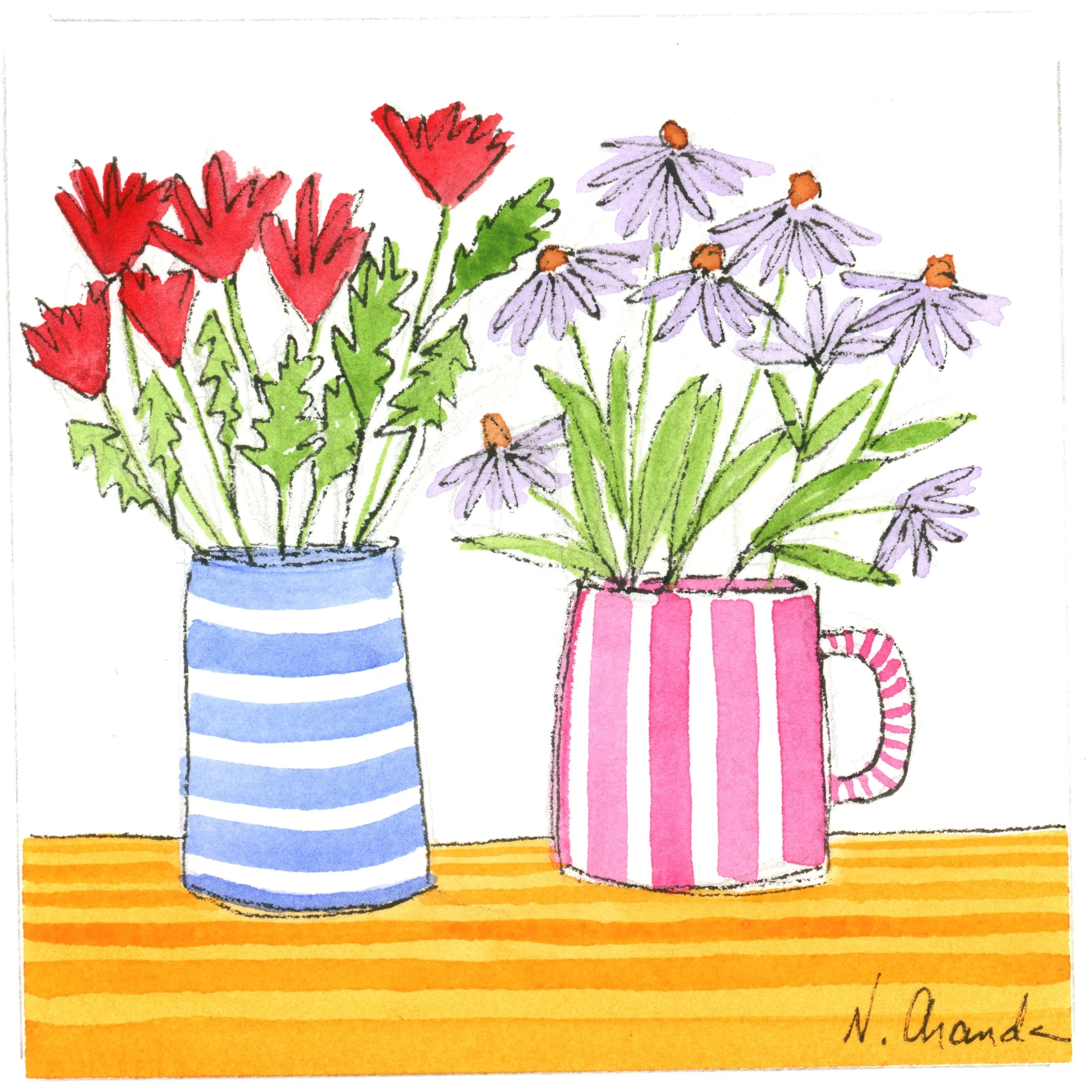 Flowers in Mugs - Miniature Original