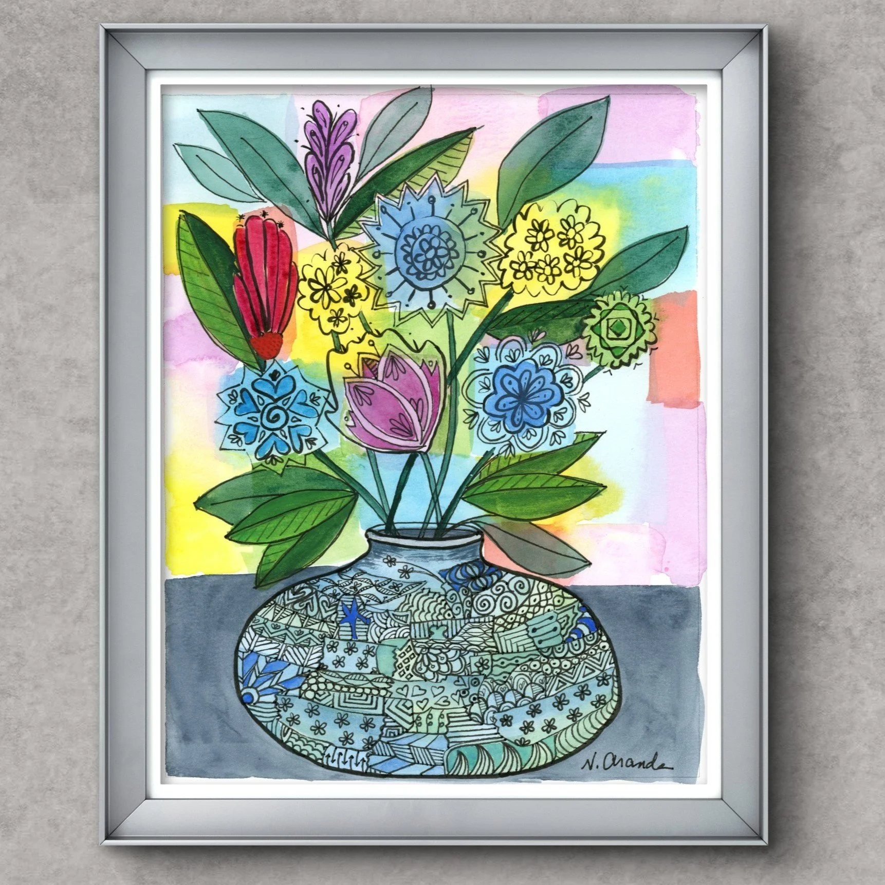 Zentangle Vase - print