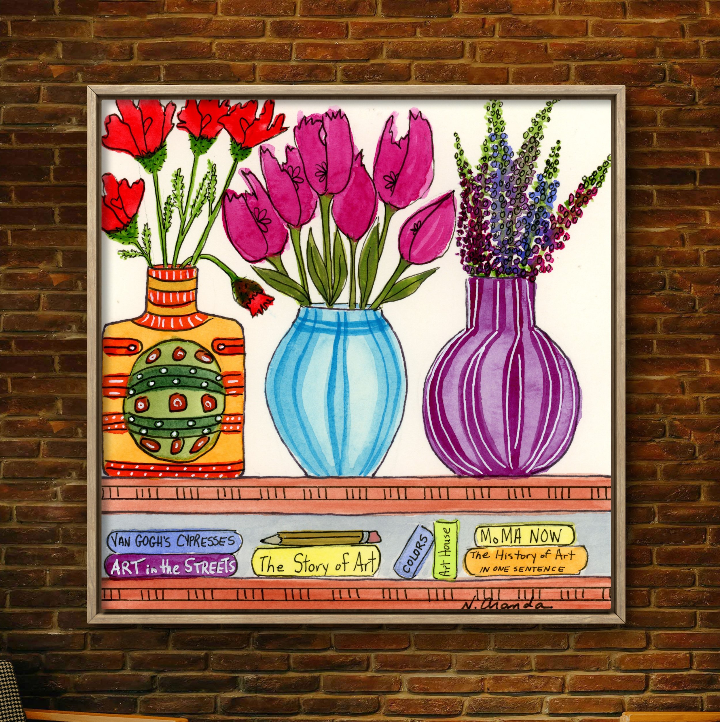 Flowers and Art Books - print