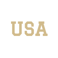 Gold-colored text spelling 'USA' on a white background