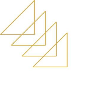 A series of gold geometric triangles arranged in a zigzag pattern on a black background.