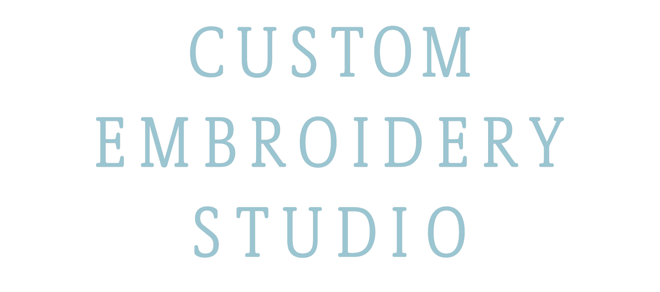 Text displayed in a logo that reads 'Custom Embroidery Studio' in light blue letters on a black background.