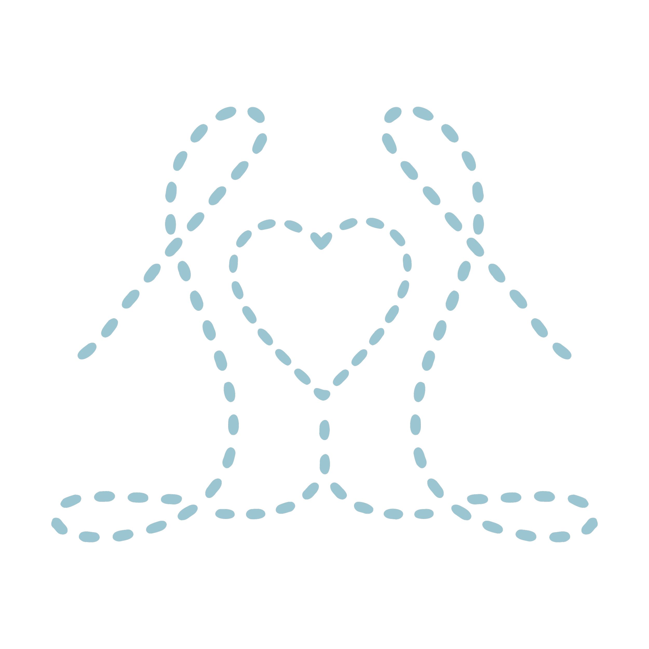 Dashed outline of two S shapes with a heart in the middle.