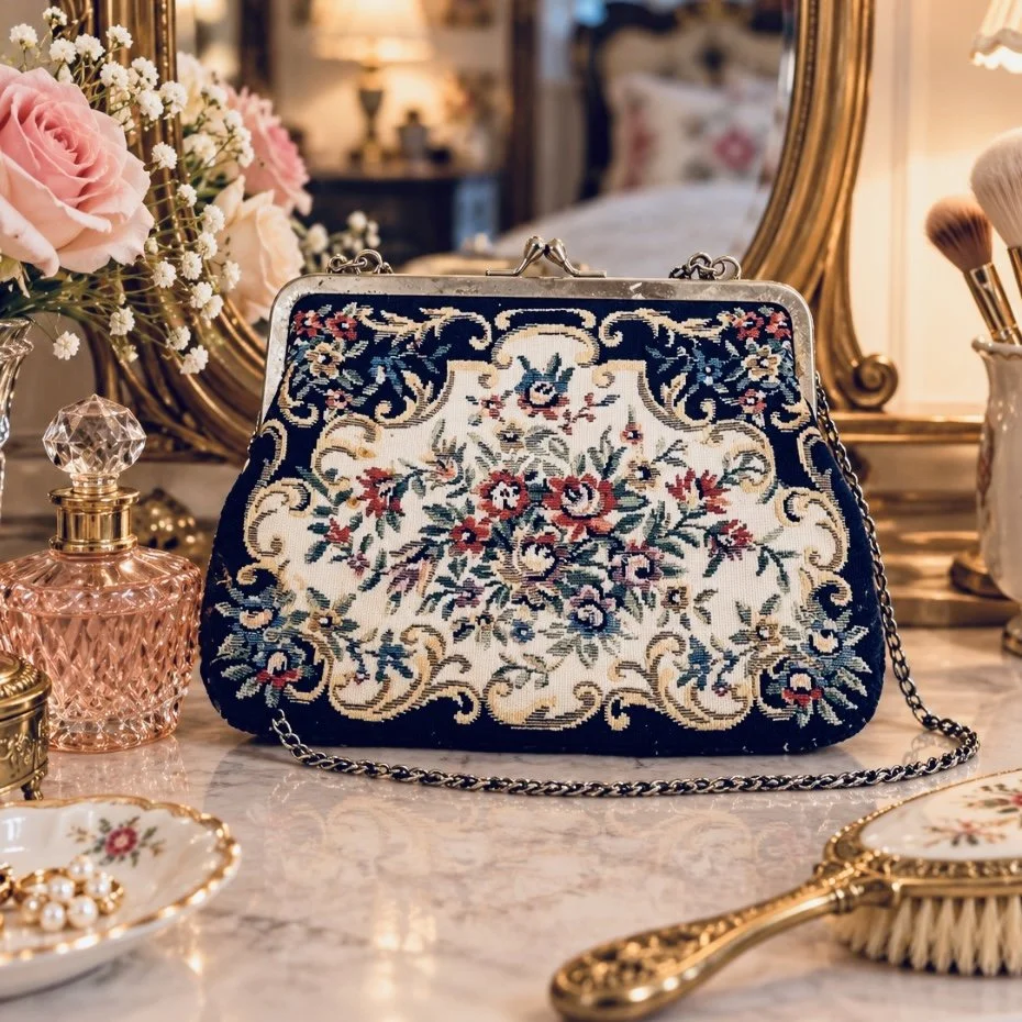 Floral Tapestry Purse Chain Kiss Closure
