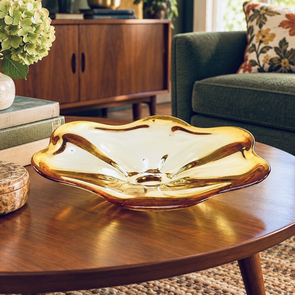 Amber Glass Coffee Table Large Bowl