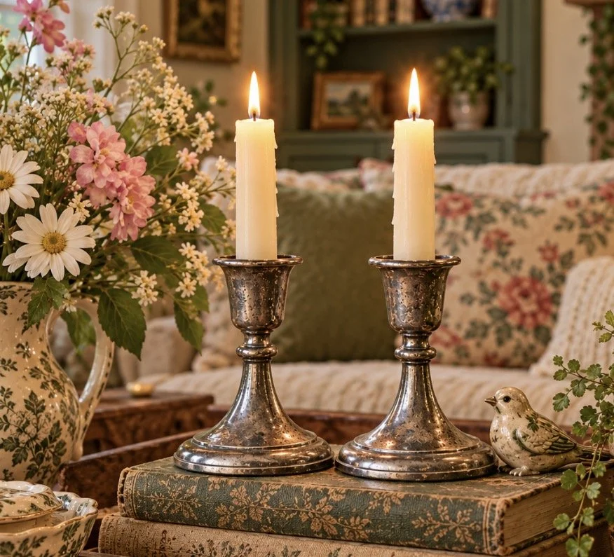 Gorham Silver Plated Candle Stick Holders Pair Heavy Patina