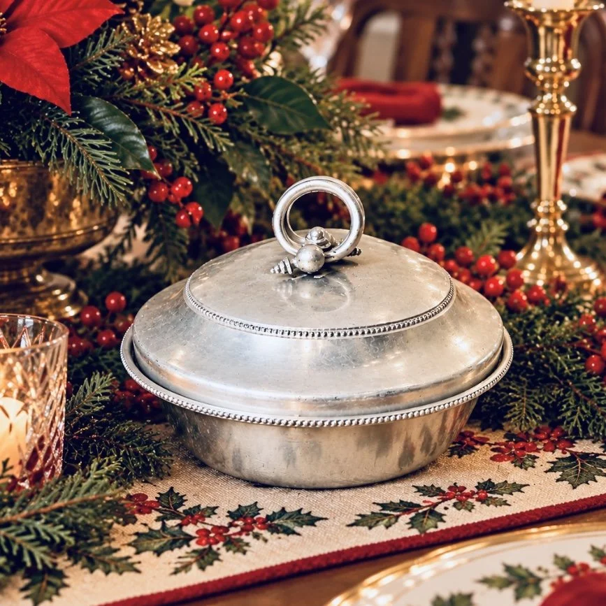 Hammered Aluminum Serving Dish with Lid