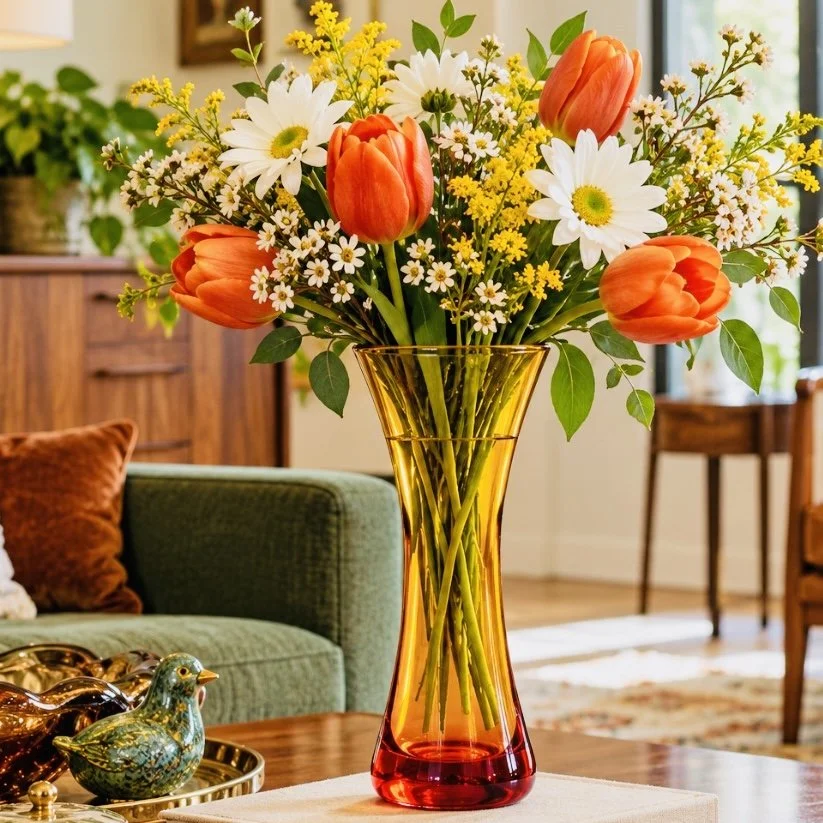 Hour Glass Shaped Amber Vase