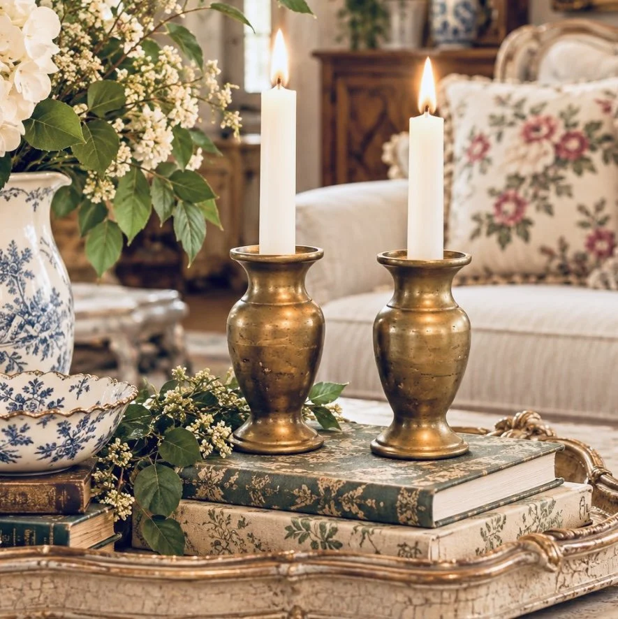 Tarnished Brass Mini Vases Candleholders