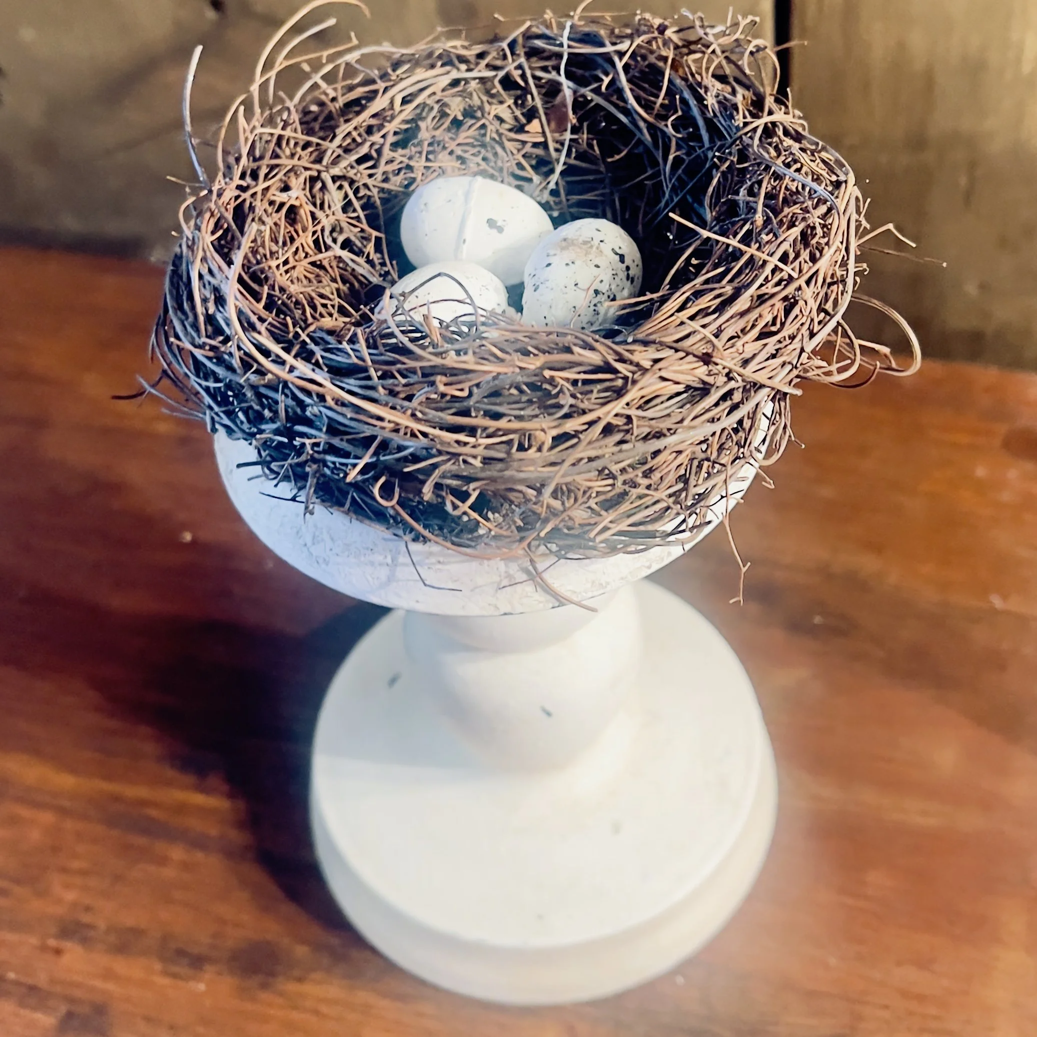 Metal Painted Candlestick Holder/Riser with Nest of Eggs
