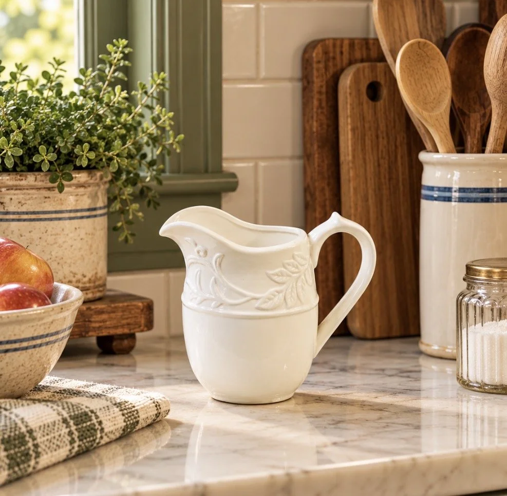 Small White Pitcher Creamer Embossed Leaves