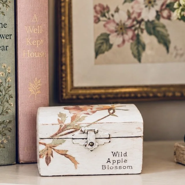 Miniature Green Treasure Box with Hand Decorated Floral Design