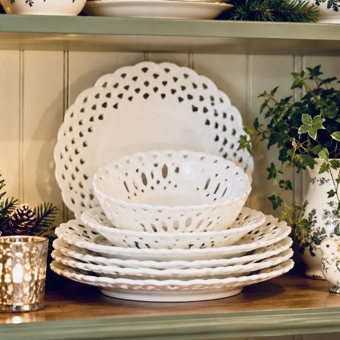 White Ceramic Lace Edge Hearts Cutout Set of 5 Bowls