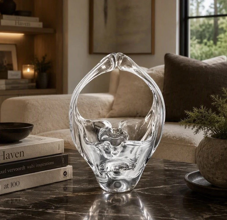 Clear Glass Basket Split Handle Vase