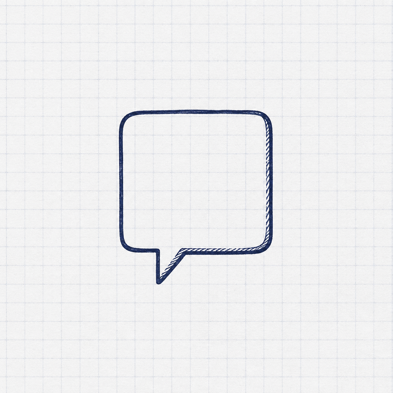 Hand-drawn blue speech bubble on graph paper.
