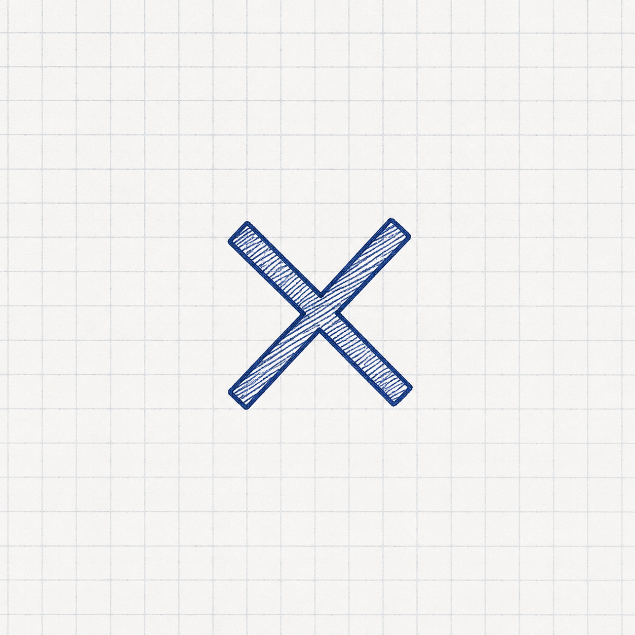 A hand-drawn blue check mark or X on graph paper.