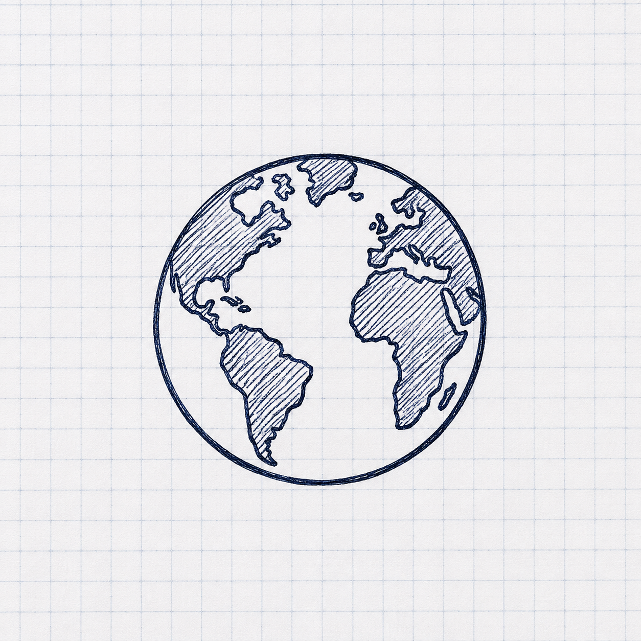 Simple sketch of the Earth on graph paper with continents outlined.