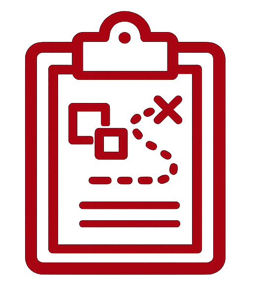 Clipboard icon representing customized proposals, engagement planning, operational assessments, and project support strategies.