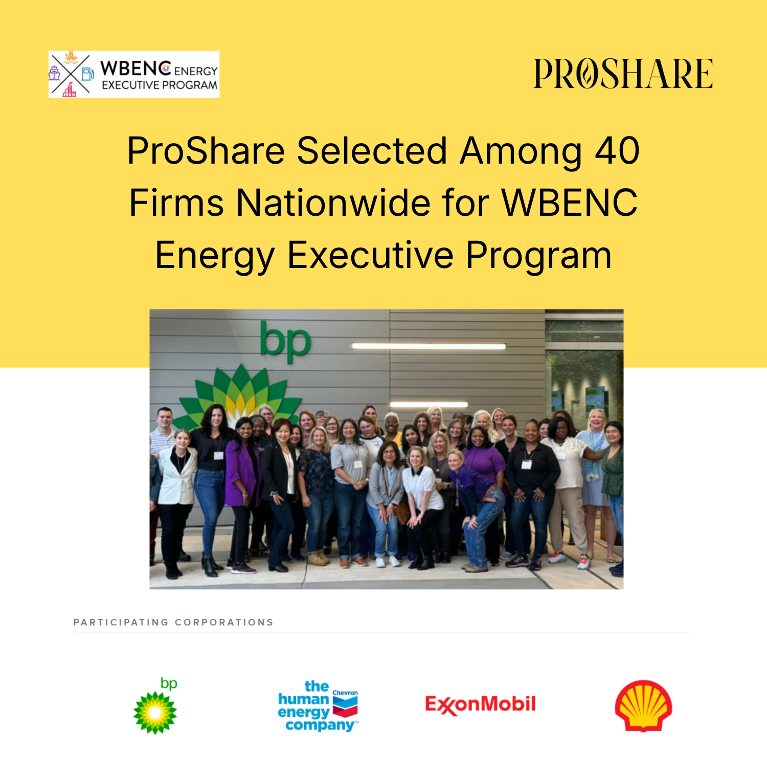 Featured in WBENC’s 2022 Energy Executive Program recap highlighting ProShare Services’ participation in a national executive program and field based networking initiative focused on leadership development, oil and gas and energy industry engagement.
