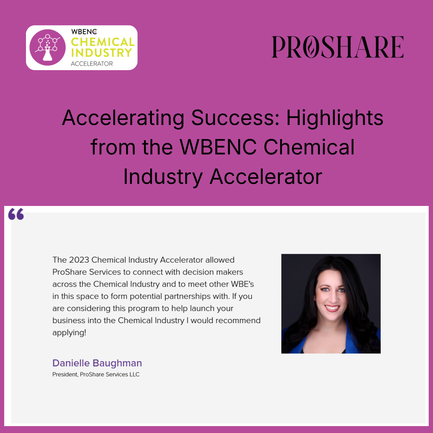 Featured by WBENC for participation in the 2023 Chemical Industry Accelerator supporting supplier diversity and industry collaboration in engineering and operations.