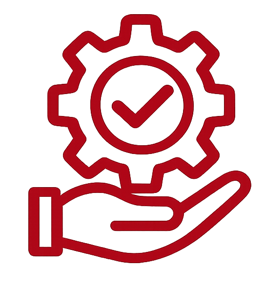 Support and gear icon representing operational execution, engineering support, field collaboration, and implementation services.