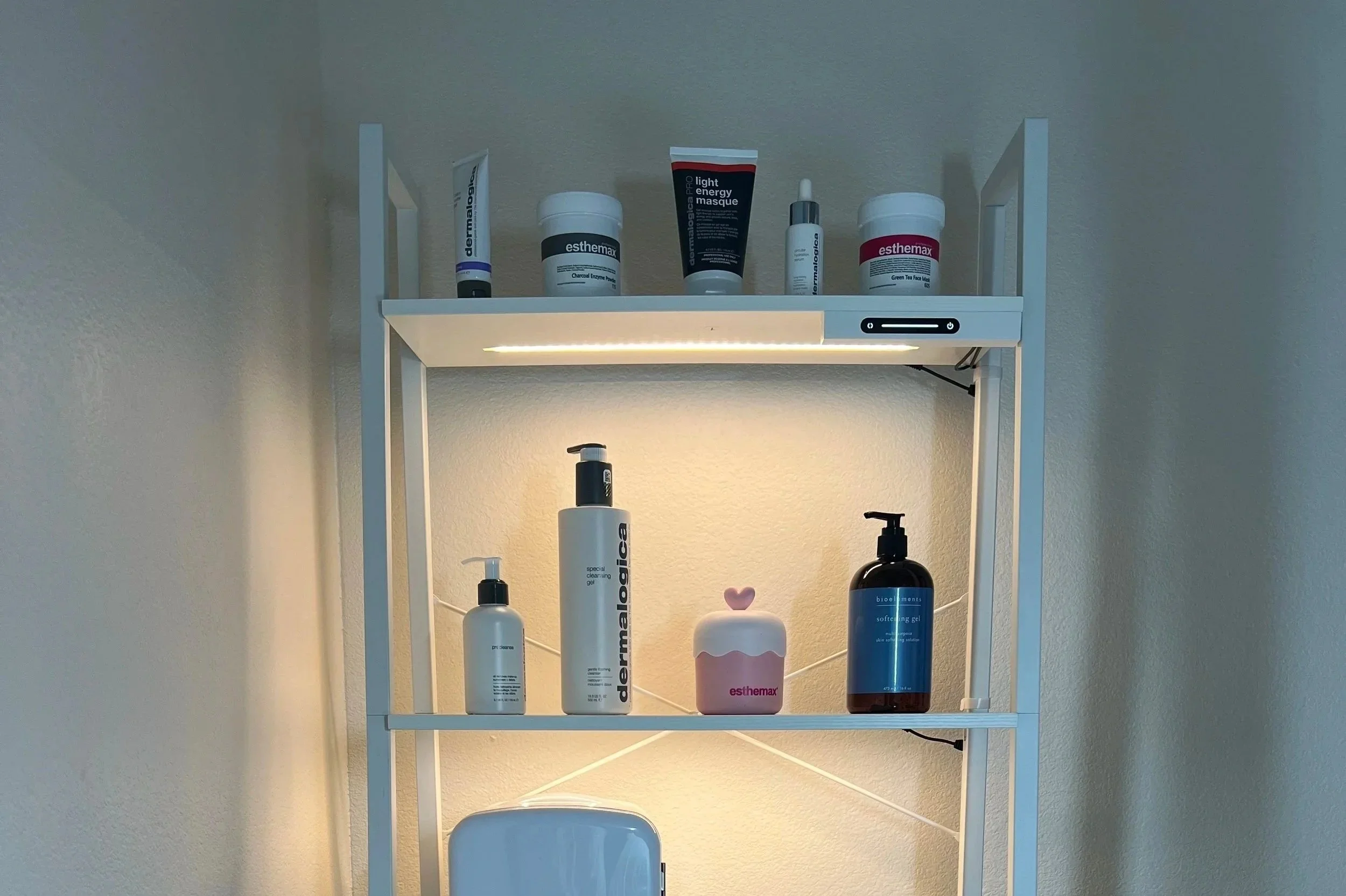 shelf of products for el monte facials, el monte korean lash lift, el monte brow lamination