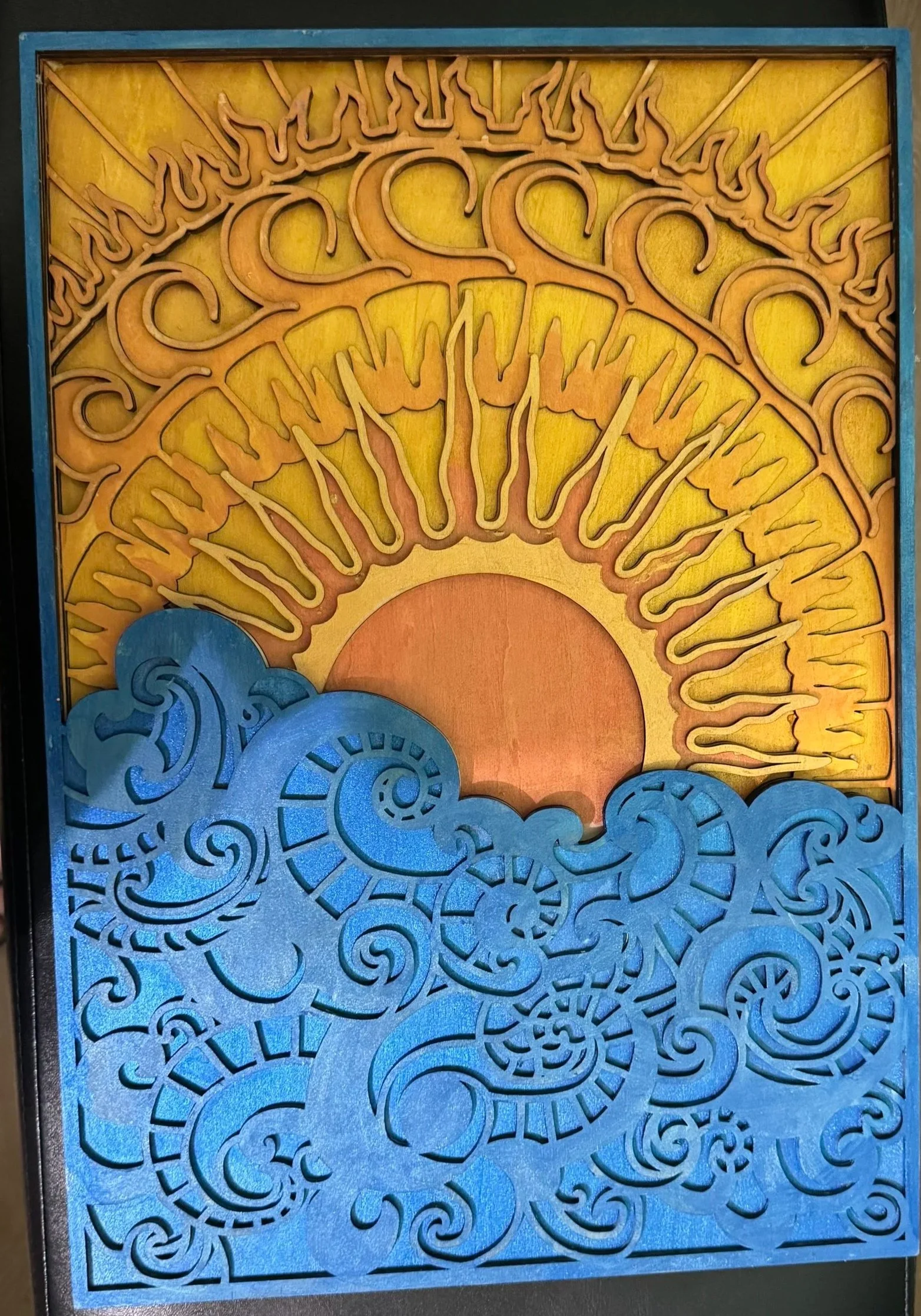 Mixed Media Art Piece - Sunrise over the Ocean  9" x 17"