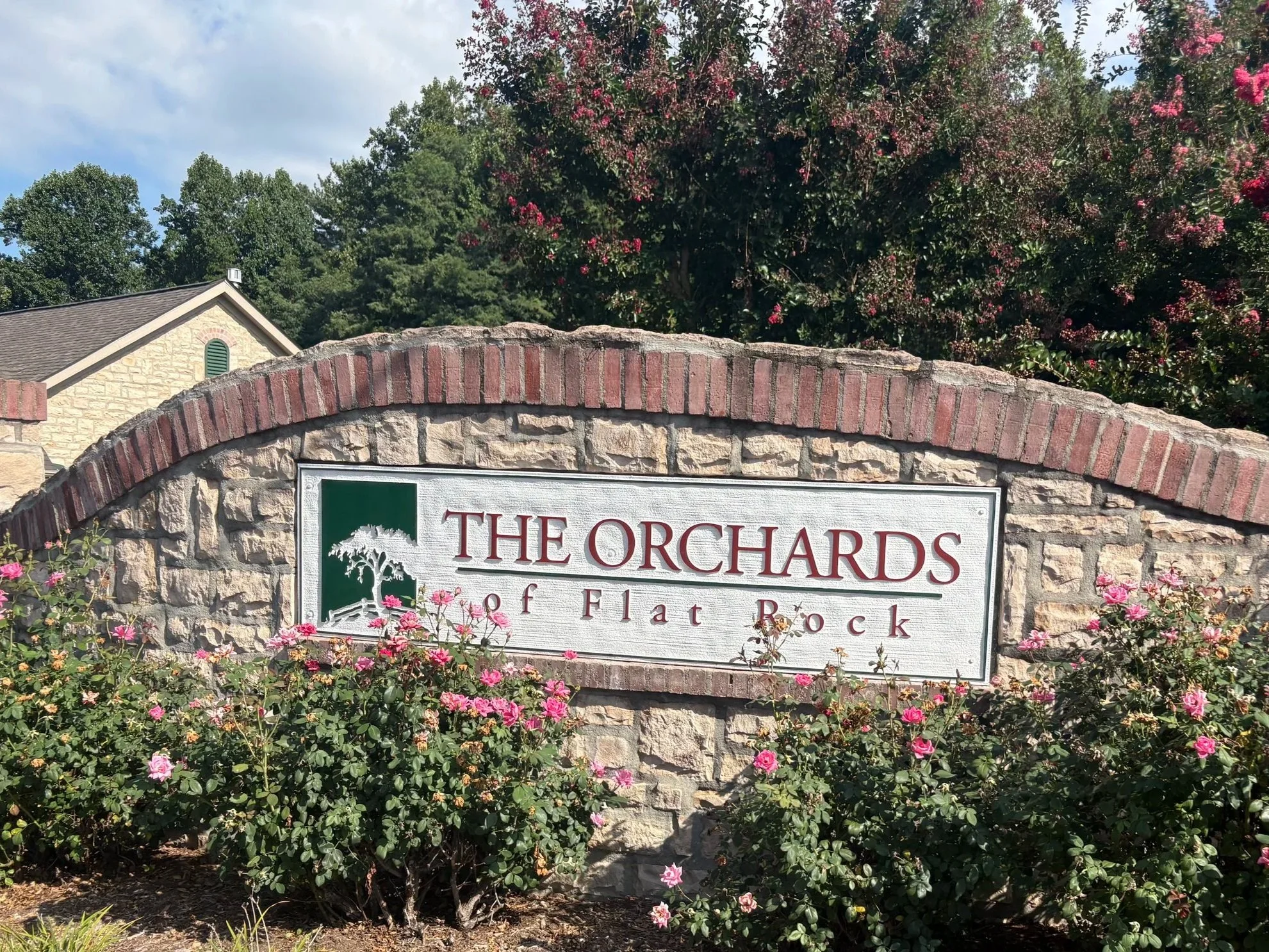 Entrance sign for The Orchards of Flat Rock community in Flat Rock, North Carolina