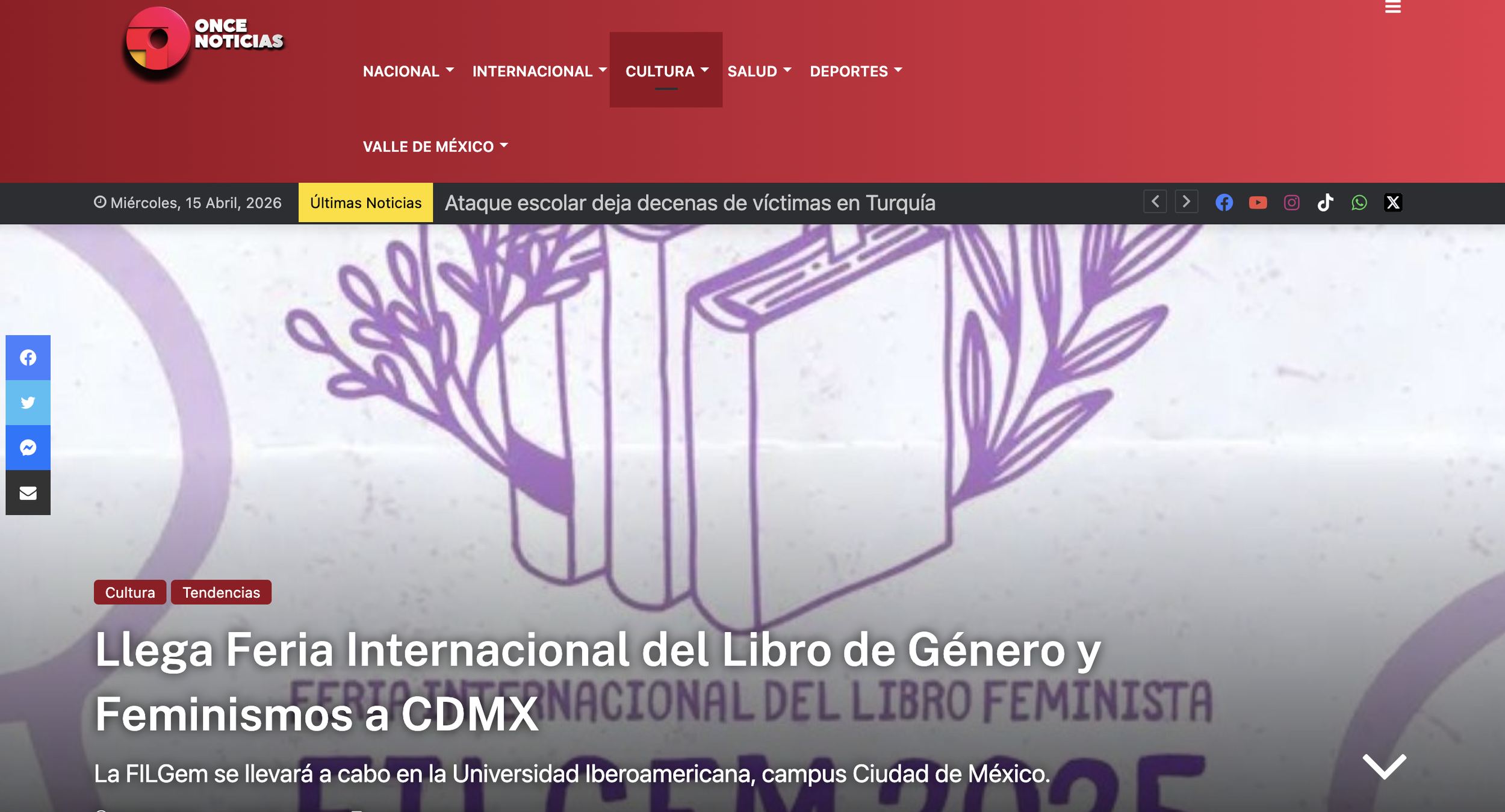Cartel promocional de la primera emisión, 2025, de  la Feria Internacional del libro de Género y Feminismos en la sede de la Universidad Iberoamericana, Ciudad de México.