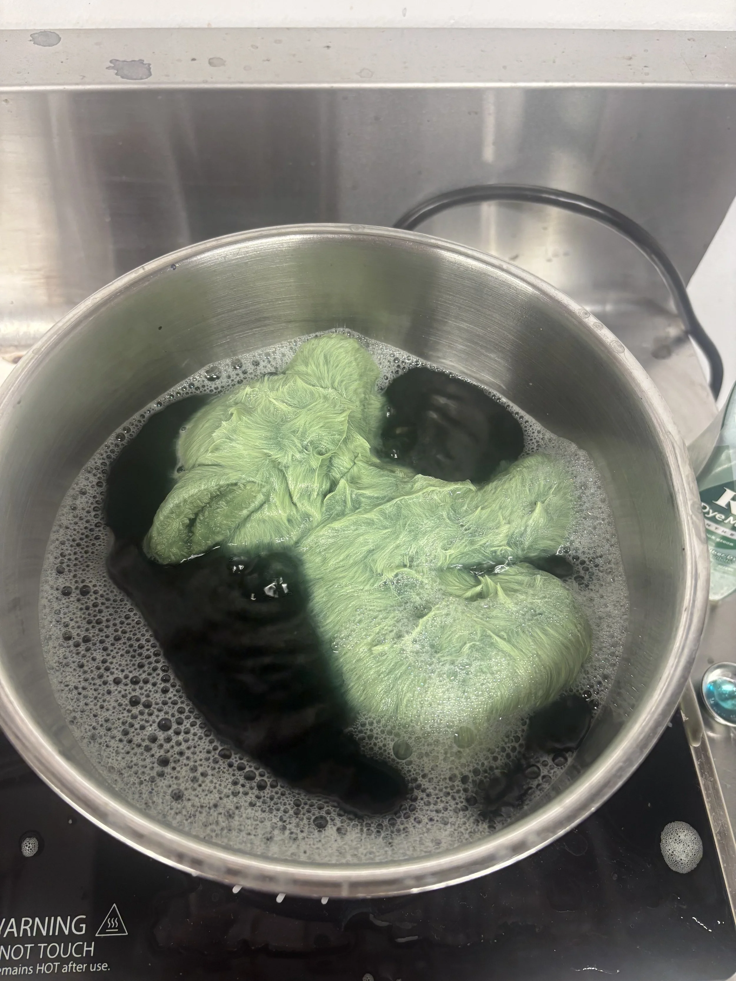 Green Pig (in progress), made with stuffed white pig and green Rit dye