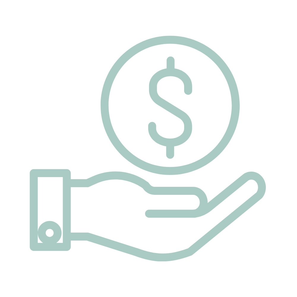 Icon of a hand holding money and representing account recovery services