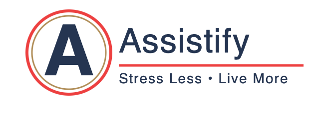 Assistify logo with large letter A inside a circle, with the words 'Assistify' next to it, and the tagline 'Stress Less · Live More' underneath.