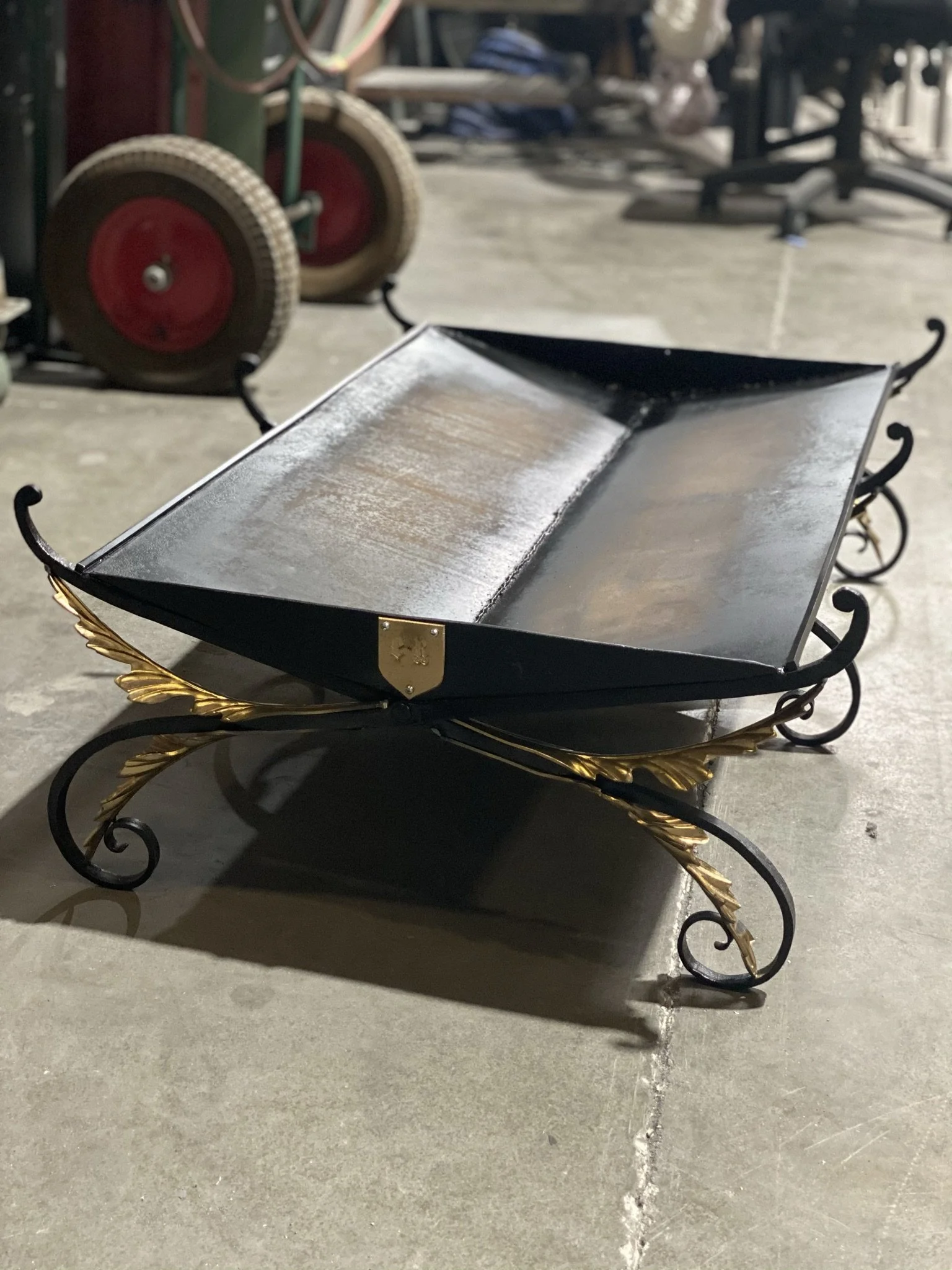 Fire-Pit - Forged and fabricated steel, brass, and gold leaf. LV