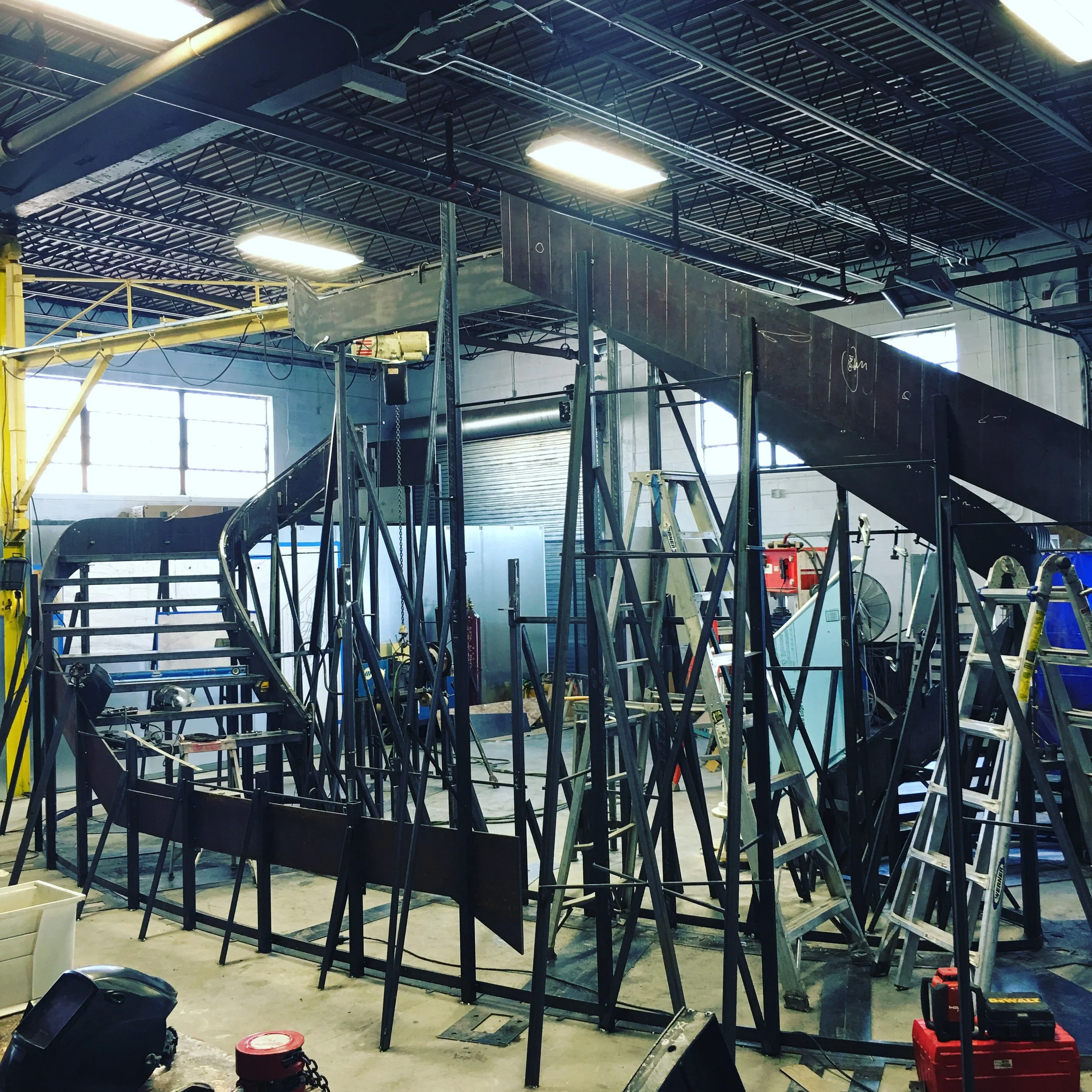 220 Central Park South - $2 Million Stair and rail - Forged and fabricated 2-story stair and rail WIP. NYC