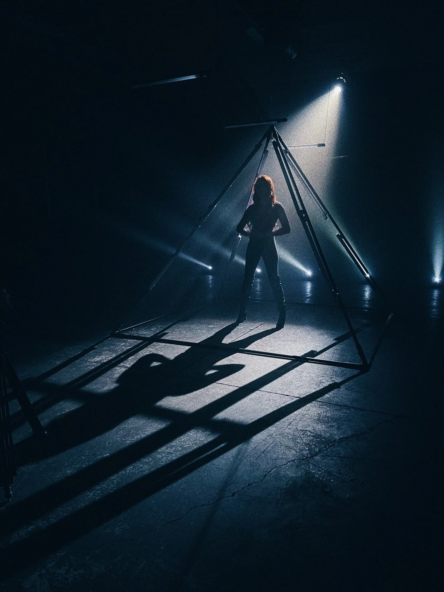 Custom Photoshoot Pyramid with rig point - Steel fabricated pyramid with a spinning rigging point up top to allow the photographer to get images using different apparatus. LV