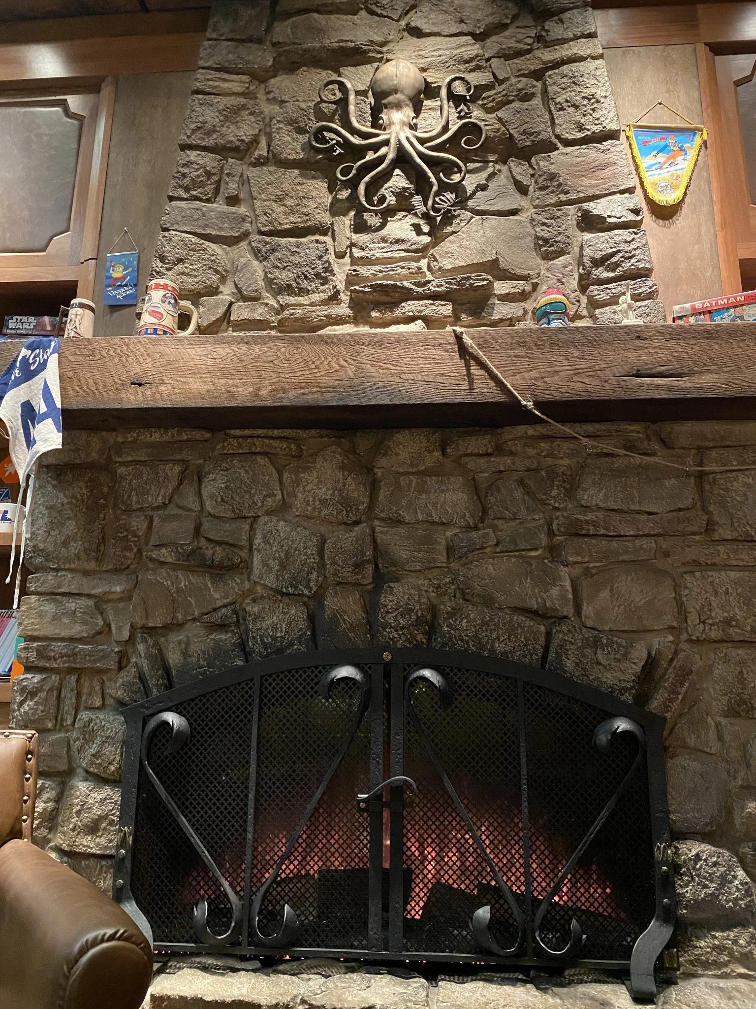 Sculpted cold-cast Octopus & Forged Fireplace Screen - Commissioned for Spiegelworld's  Ski Lodge in the Cosmo.  LV