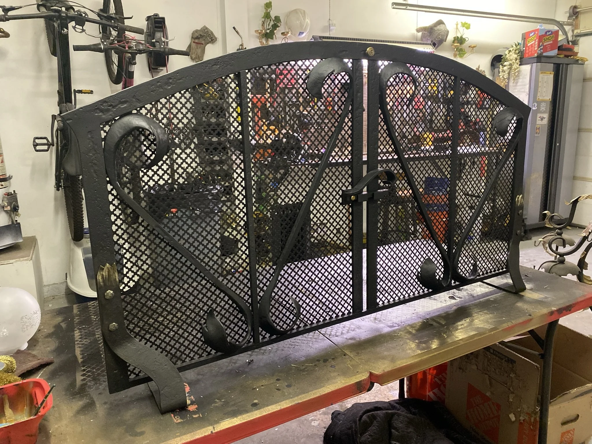 Sculpted cold-cast Octopus & Forged Fireplace Screen (close-up) - Commissioned for Spiegelworld's  Ski Lodge in the Cosmo.  LV