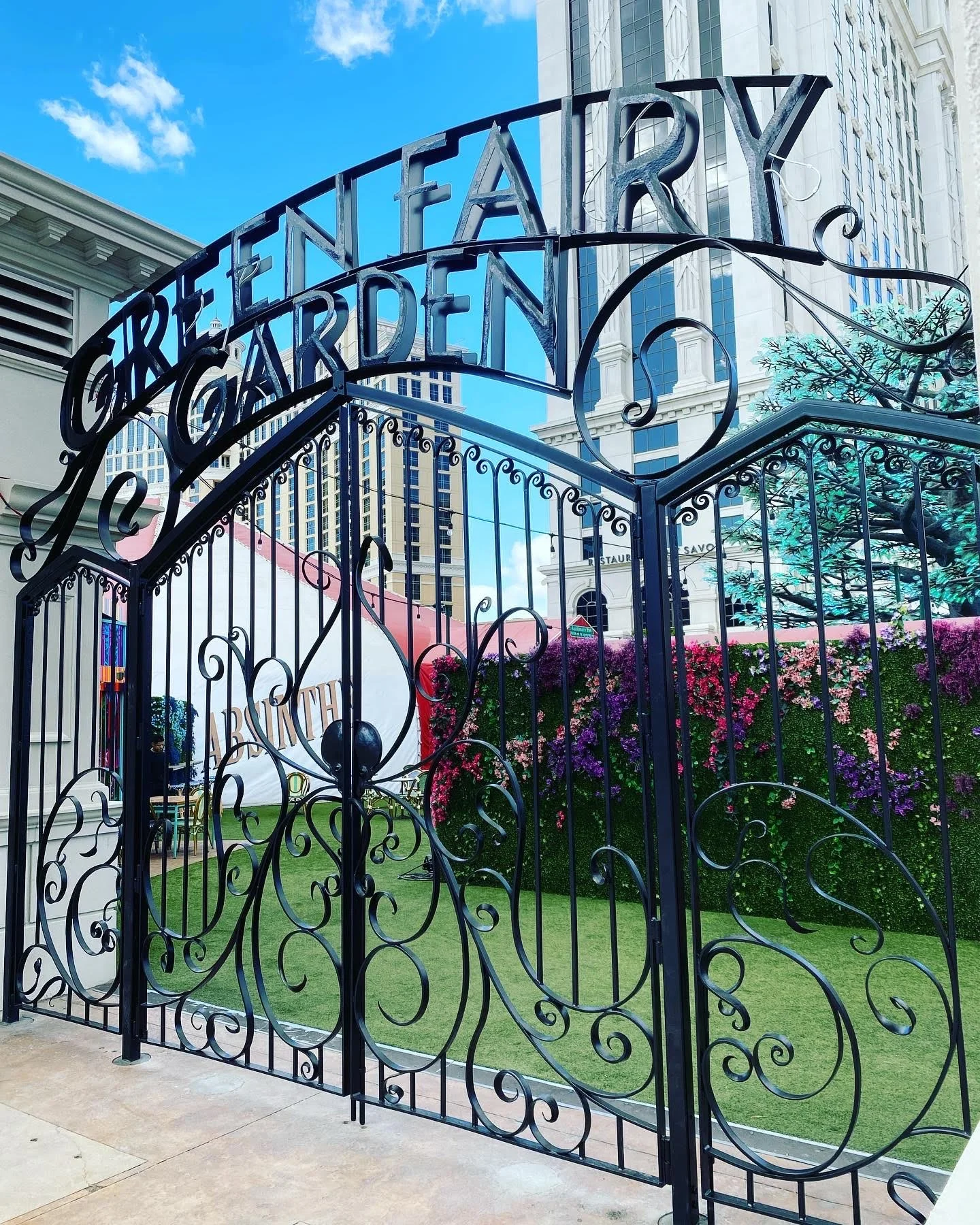 Green Fairy Garden Gate - Forged and fabricated gate outside the show Absinthe on Caesar's property. LV