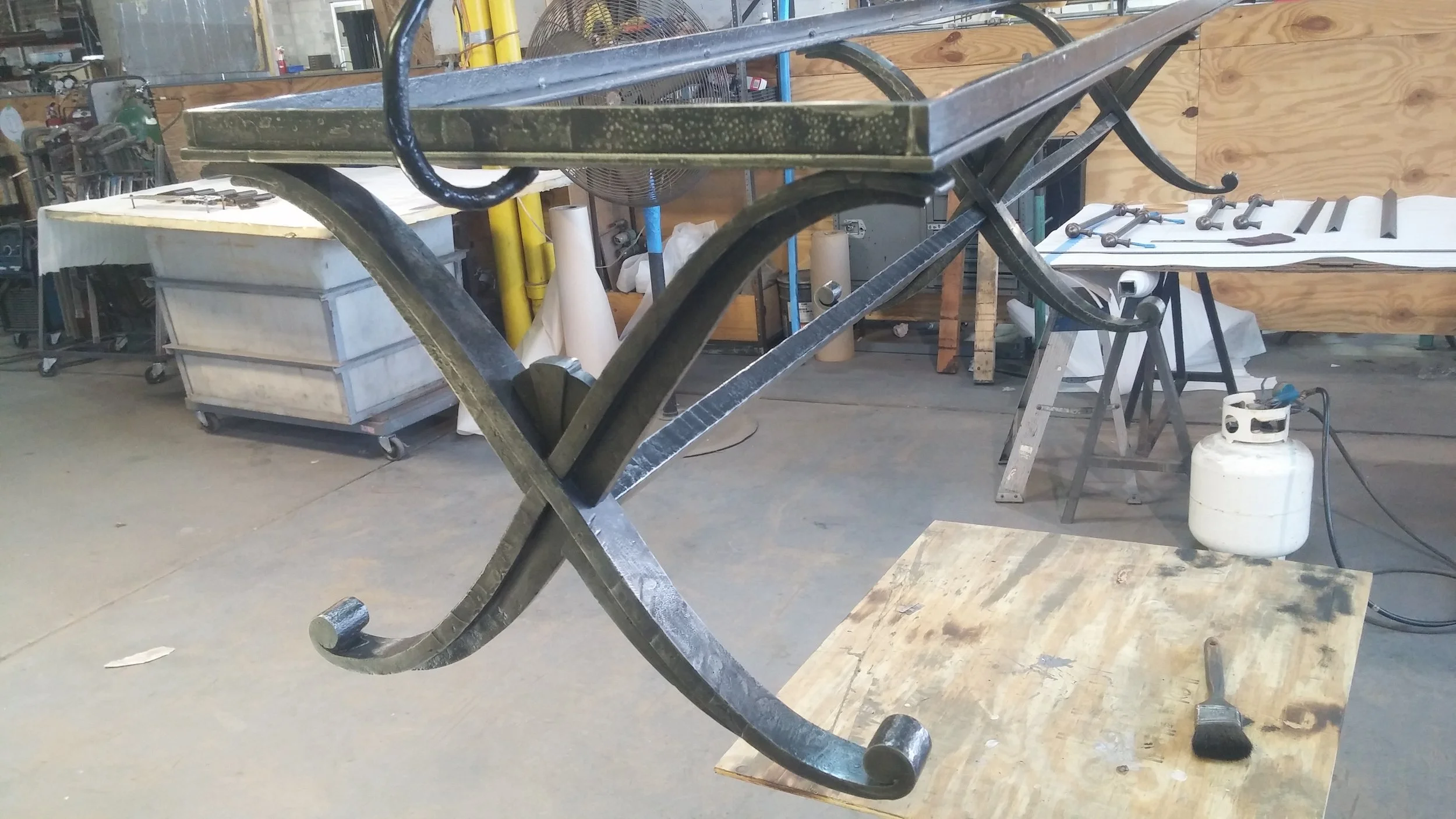 Finished Table Base - Forged and finished with traditional acid patina.  NYC