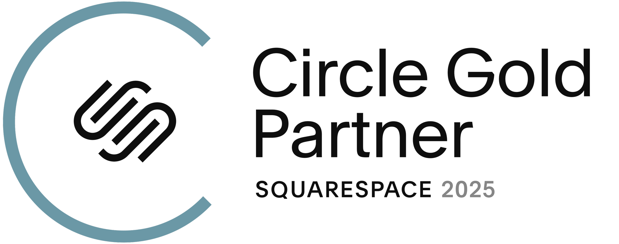 SquareSpace 2025 Circle Gold Partner logo with stylized circle and company name.
