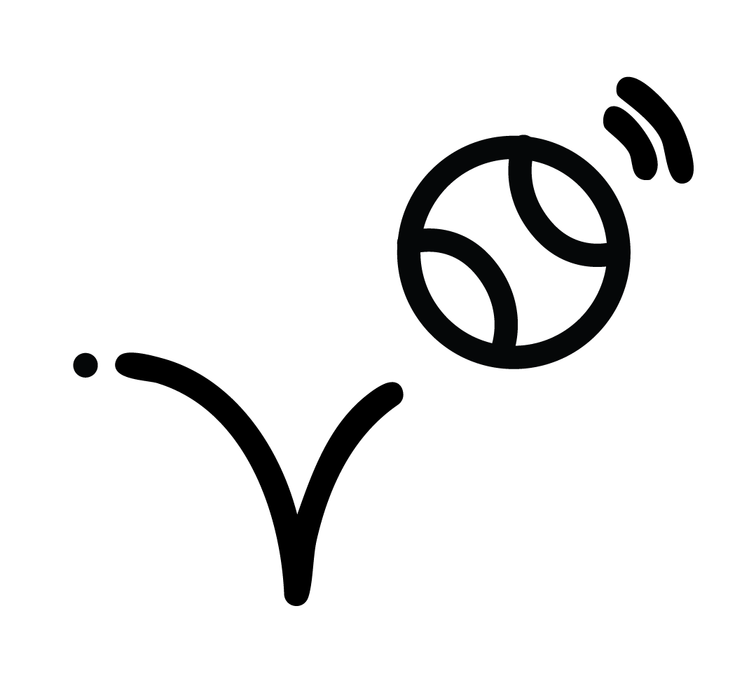 Black and white line drawing of a bouncing basketball, bouncing back.
