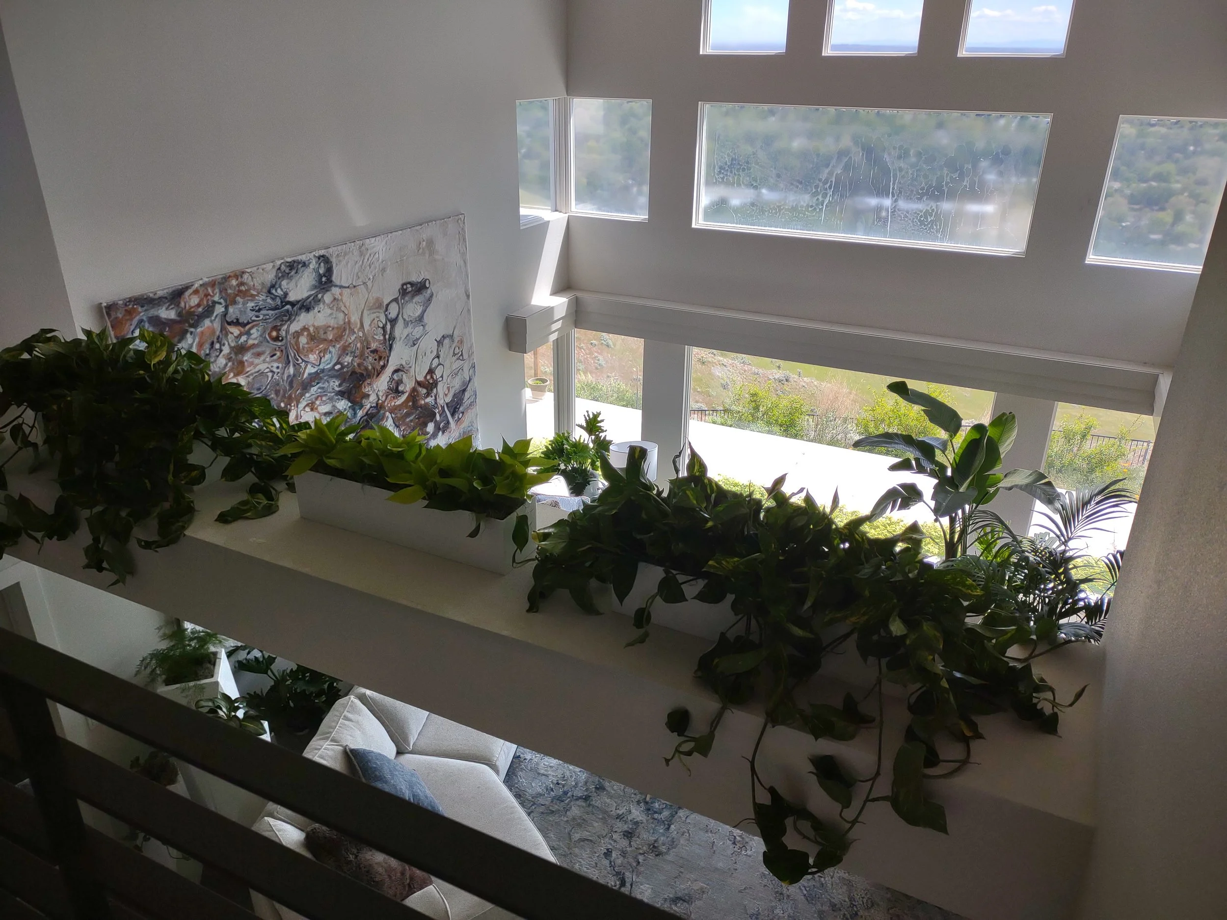 Plants styled on a unique architectural feature within a Boise residential home.