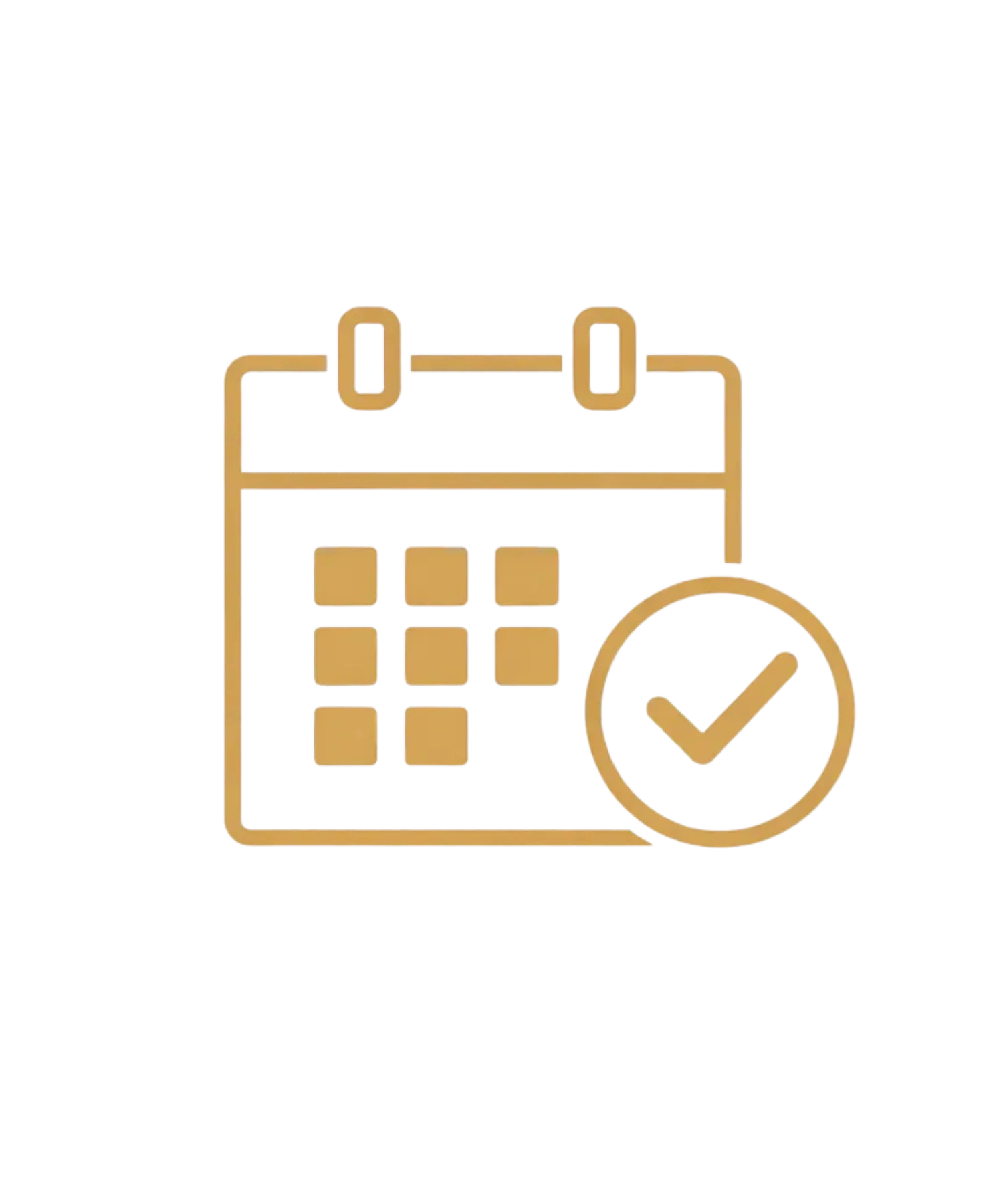 A digital icon of a calendar with a check mark, indicating an event or appointment was confirmed or completed.