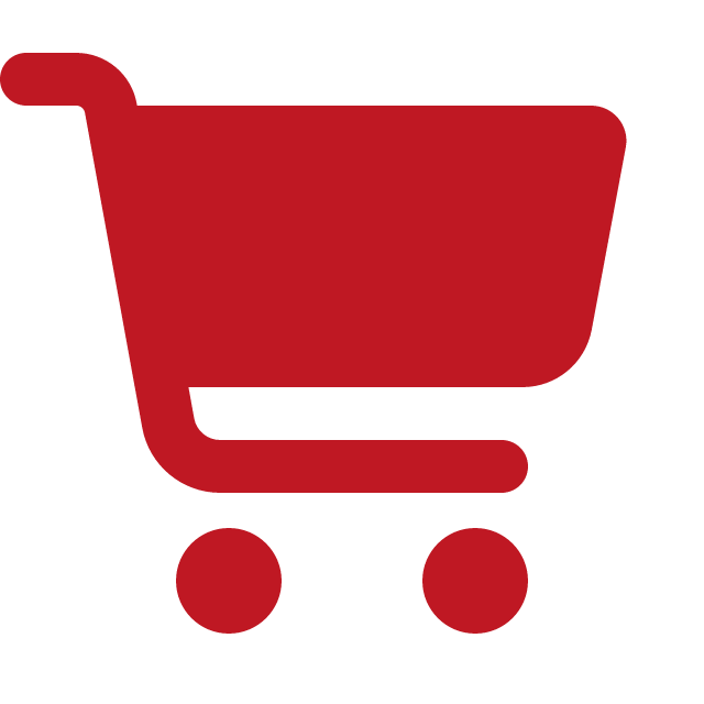 Red shopping cart icon with two wheels and a handle.