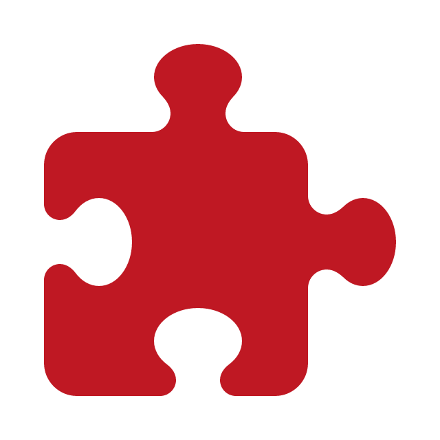 A red puzzle piece with one missing section and a black background.