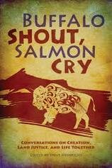 Book cover titled 'Buffalo Shout, Salmon Cry' with an illustration of a buffalo and mountains.